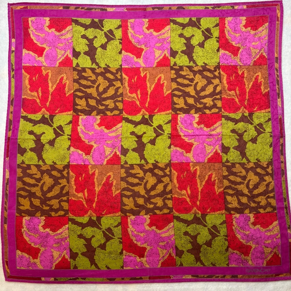 Vtg GIVENCHY Scarf Handkerchief Floral Motif  Multicolor 18.5in Vintage